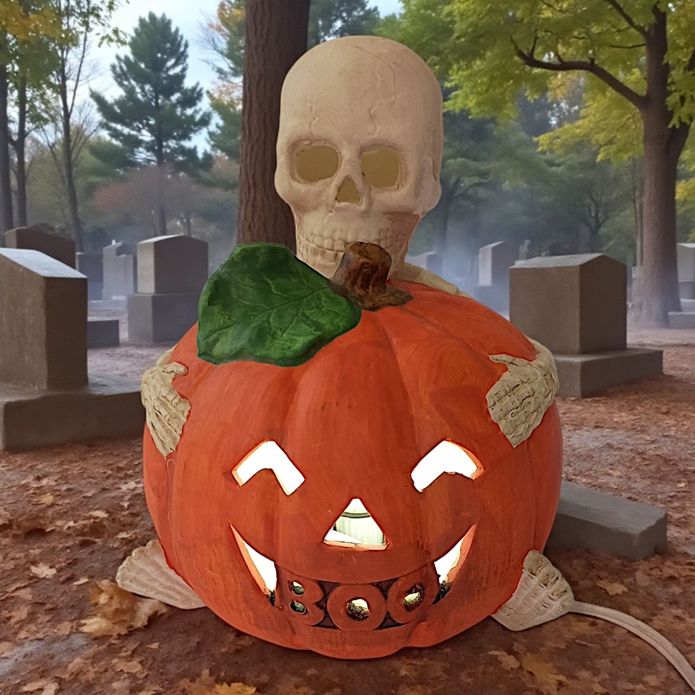 Vintage Halloween Figure Pumpkin Skeleton Light Up Ceramic 90s‎ Spooky Autumn - Picture 16 of 16